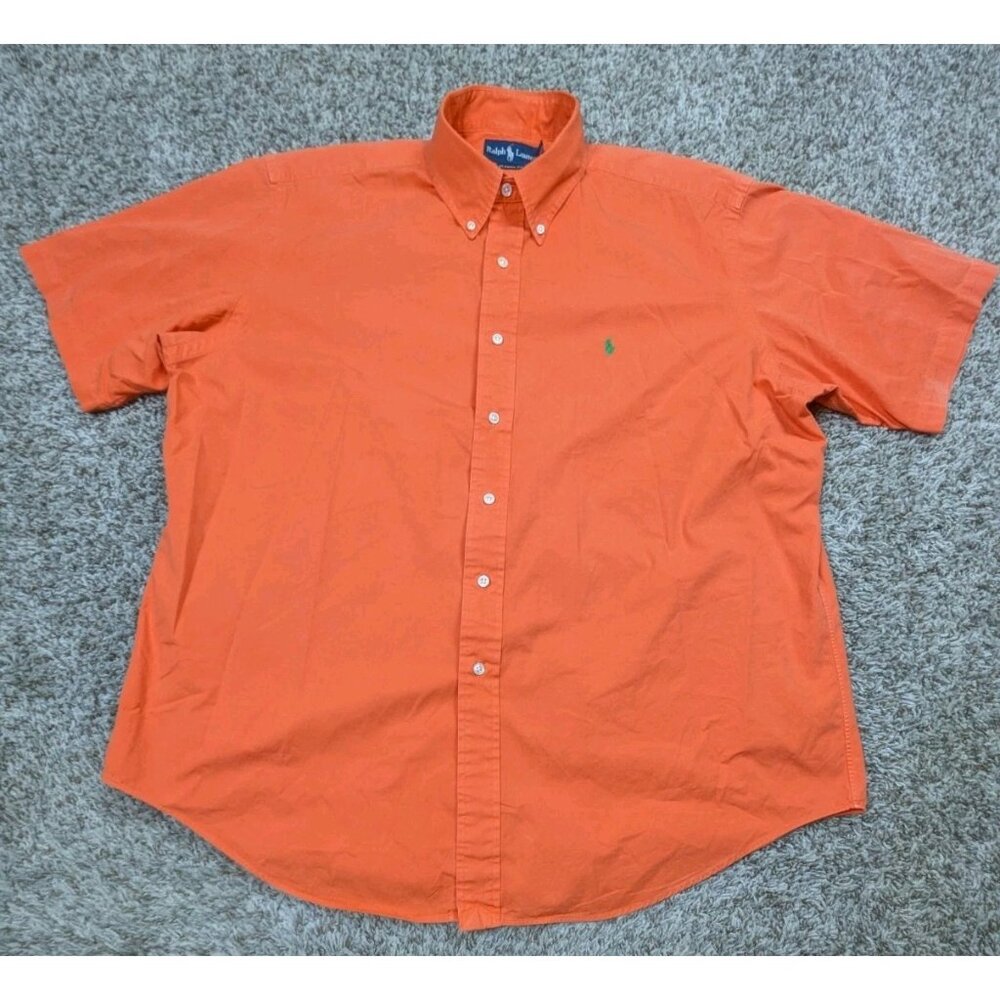 Vintage Ralph Lauren Shirt Men's XL Orange Button Down Classic Fit Short Sleeve